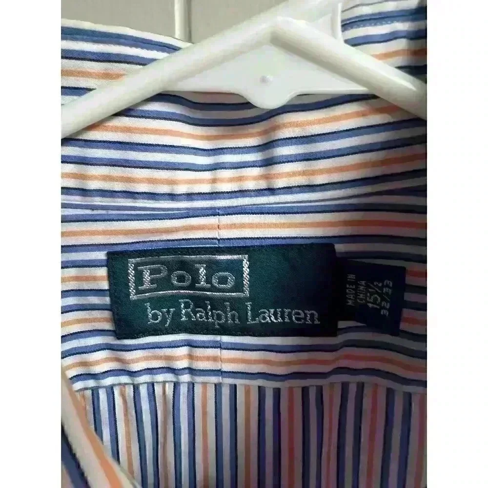 Polo by Ralph Lauren Cotton Orange Blue White Striped Long Sleeve Button Up